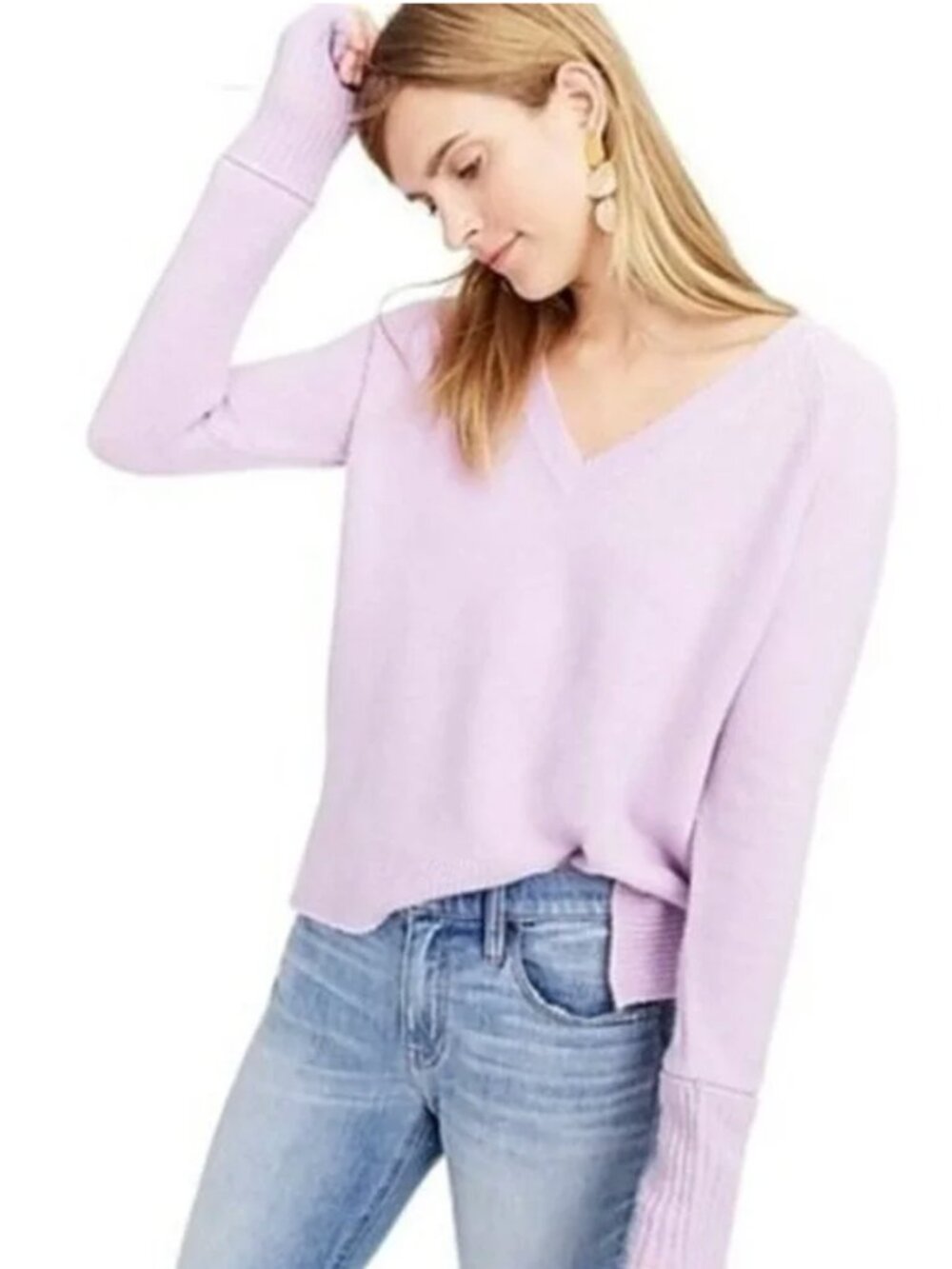 J. Crew Supersoft Yarn V Neck‎ Sweater Heather Smoky Wisteria Lavender Purple M